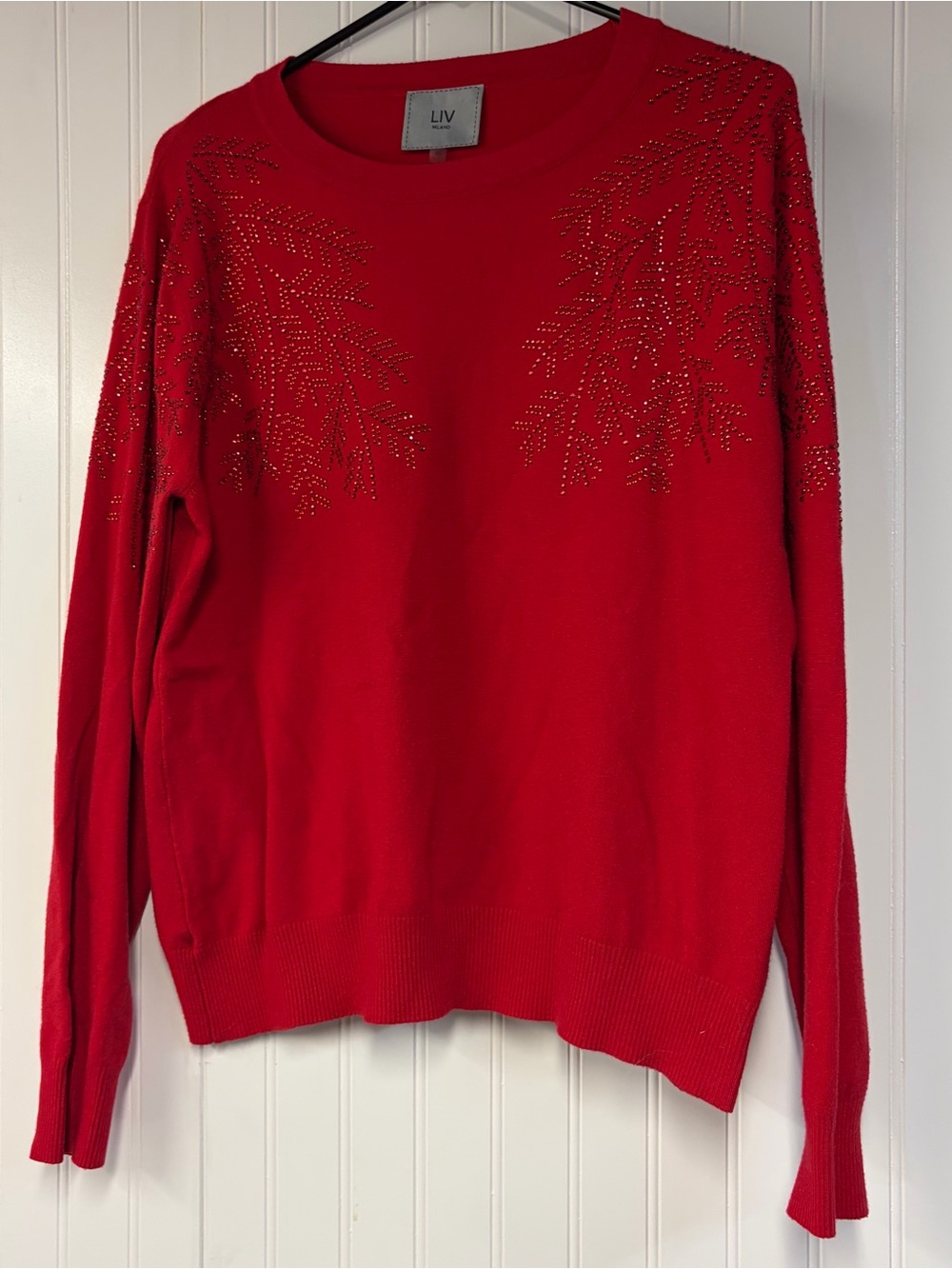 Liv Milano Women’s Red Embellished Crewneck Sweater XL Snowflake Christmas
